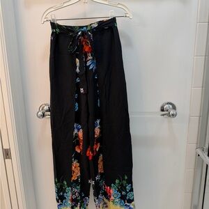 Johnny Was Floral Black Wide-Leg Pants